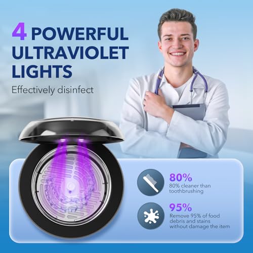 Ultrasonic Retainer Cleaner 45kHz with UV Light 200ml 4 Modes Cleaning Machine for Dentures Retainers Aligners Night Guards Braces Jewellery Rings Necklaces Bracelets Bangles Watches Deep Clean Quiet | Ultrasonic Retainer Cleaner for Dentures, Night Guards, Mouth Guards, Toothbrush Heads, Jewelry