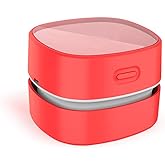 ODISTAR Desktop Vacuum Cleaner,Mini Table dust Sweeper Energy Saving,High Endurance up to 400 mins,Cordless&amp;360&ordm; Rotatable for Cleaning Hairs,Crumbs,Computer Keyboard of Kids Gift(Red Charging)