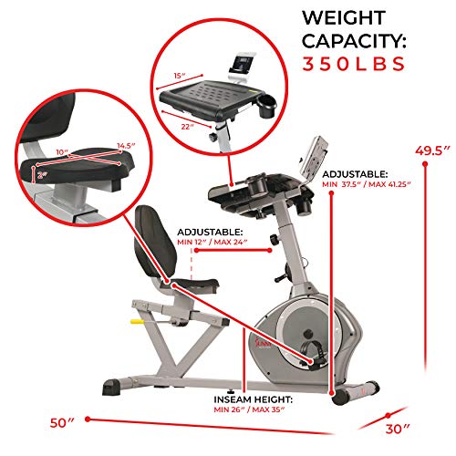 Sunny Health & Fitness Recumbent Desk Exercise Bike, 350lb