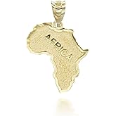 High Polish 14K Yellow Gold Map Of Africa Country Pendant Necklace Choice of Pendant Only or Necklace Chain Length