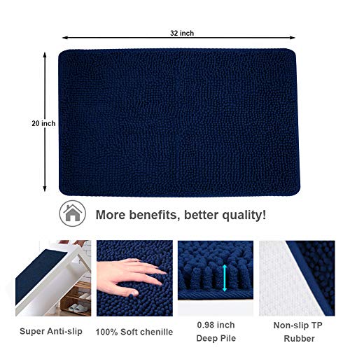 Secura Housewares Soft Microfiber Bathroom Rugs, 20 x 32 Inches Non Slip Bath Mat for Door, Bathroom & Kitchen with Water Absorbent, Machine Washable (Blue)
