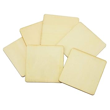 2x2 Blank Wood Square Plaque for Engraving Machine, Unfinished and Unpainted Wooden Cutout by Lifbeier, 50 Pieces