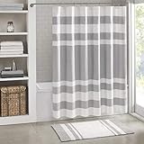 Madison Park Spa Waffle Shower Curtain Pieced Solid Microfiber Fabric with 3M Scotchgard Water Repellent Treatment Modern Home Bathroom Decorations, Standard 72X72, Grey