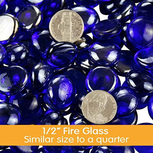 Grisun Fire Glass Beads for Fire Pit 1/2 inch Cobalt Blue Reflective