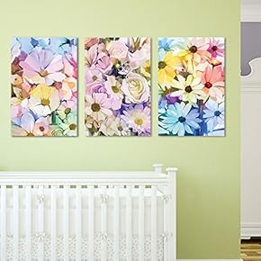 3 Panel Canvas Wall Art - Oil Painting Style Colorful Flowers - Giclee Print Gallery Wrap Modern Home Art Ready to Hang - 16"x24" x 3 Panels