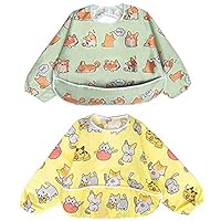 Long Sleeved Bib Waterproof Bibs for Babies and Toddlers with Pocket (6-24 Months) - Pack of 2 by Little Dimsum