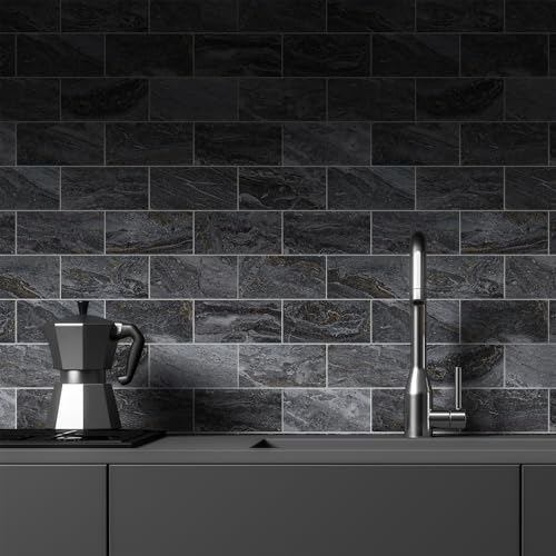 StyloVue 100 Pieces Peel and Stick Backsplash for Kitchen, 3" x 6" PVC Subway Tile 2026 Upgraded Gray-Gold Stone Backsplash Stick on Tile Elevate Kitchen Fireplace RV