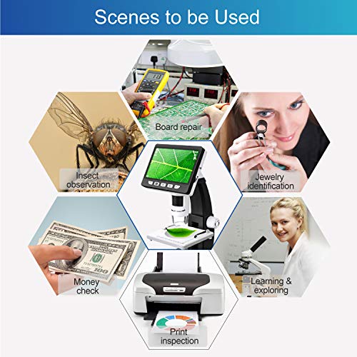 LCD Digital Microscope, FOCLEN 4.3 inch 50X-1000X Magnification Zoom 1080P 2.0 Megapixels Compound Handhled Rechargeable 8 Adjustable LED Lights Lab Microscopes Camera - Thumbnail 5