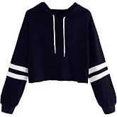 SweatyRocks Women's Femboy Clothes Color Block Long Sleeve Crop Top Hoodie | Femboy Crop Top, Fall Outfits, Striped Sleeve Cropped Hoodies, Pullover Crop Sweatshirt with Hood