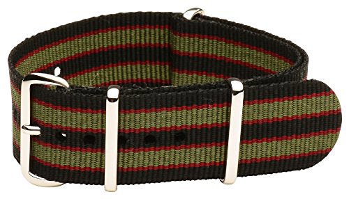 Fanmis 22mm Black Red Green Army Nylon Sport Watch Band Interchangeable Replacement Strap for Men Women