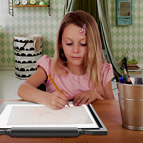 UZOPI Ultra-Thin Potable Tracing Light Box for Drawing, Battery or USB Powered, Dimmable Led Light Pad for Artists Drawing, Sketching, Animation, Diamond Painting, X-ray Viewing