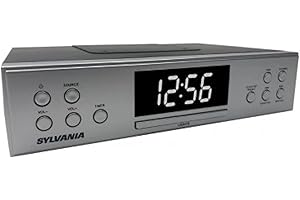 CURTIS Sylvania Under Cabinet Clock Radio, Music System with Bluetooth Streaming and FM Radio, Silver, 1" (SKCR2810BT)