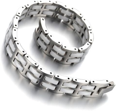 Tungsten Mens Ladies Bracelet, Bangle, Silver And White Colour, 7.9", KB897, With Gift Bag