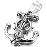 INBLUE Men's Stainless Steel Pendant Necklace Silver Tone Anchor Nautical Steering Wheel Jesus Christ Crucifix Cross -with 23 inch Chain