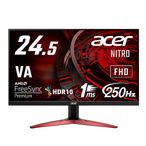 日本エイサー Acer ゲーミングモニター 24.5インチ VA 非光沢 フルHD 1ms 240Hz HDMI (250Hz DisplayPort/オーバークロック) AMD FreeSync™ Premium HDR 10 スピーカー内蔵 ヘッドホン端子 VESAマウント対応 チルト KG251QZbmiipx商品画像