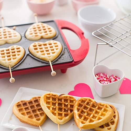 Holstein Housewares NonStick Heart Waffle Maker, Red Makes 4 Heart