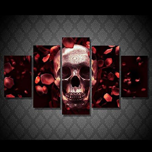 Painting Canvas Pictures Skull Full Red Rose Wall Art Paintings Print on Canvas Modern Art Posters(WITH FRAME)