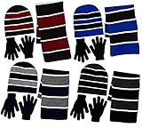 Boy's 3 Piece Knit Hat, Scarf & Gloves Set (Black-Royal Blue)