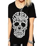 Wiipu Women's rock punk skull print cotton loose casual t-shirt tees tops(J812)