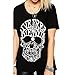 Wiipu Women's rock punk skull print cotton loose casual t-shirt tees tops(J812)