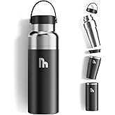 2 IN 1 Wide Mouth Water Bottle 32 oz With Detachable 20 oz Tumbler, Comes with Flex Cap and Slider Lid, Stainless Steel,Double-Wall Vacuum Insulation for Water, Iced Tea or Coffee