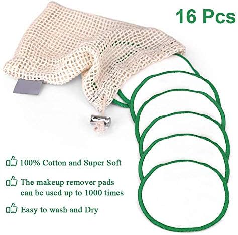 Welcometo Reusable Makeup Remover Face Cleansing 100 Natural Organic Cotton Makeup Remover Pad - 16pcs good-looking