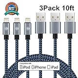 Cablex iPhone Charger Cable 3Pack 10FT Nylon Braided Lightning Charging Cord Compatible with iPhone X/ 8/ 8 Plus/ 7/ 7 Plus/ 6/ 6 Plus/ 6S/ 6S Plus/ SE/ 5S/ 5, iPad iPod and More (Black&Blue)