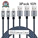 Cablex iPhone Charger Cable 3Pack 10FT Nylon Braided Lightning Charging Cord Compatible with iPhone X/ 8/ 8 Plus/ 7/ 7 Plus/ 6/ 6 Plus/ 6S/ 6S Plus/ SE/ 5S/ 5, iPad iPod and More (Black&Blue)