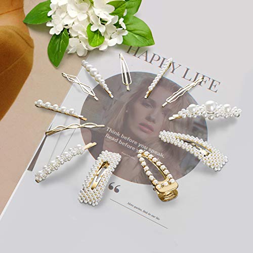 CINEEN 12 Stücke Perle Haarspange Künstliche Haarnadeln Haar Snap Clips Haarklammern Haarspangen Zubehör Für Mädchen Damen