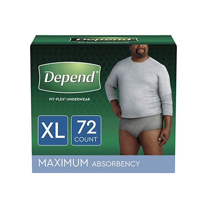 Depend FIT-FLEX Incontinence Underwear for Men, Maximum Absorbency, Disposable, XL, Grey, 72 Count