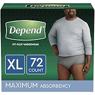 Depend FIT-FLEX Incontinence Underwear for Men, Maximum Absorbency, Disposable, XL, Grey, 72 Count