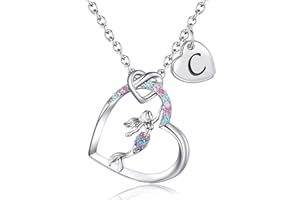 BAOWING Mermaid Gifts for Girls Mermaid Initial Heart Necklace Rainbow Mermaid Jewelry Gifts for Daughter Granddaughter Niece Teen Girl