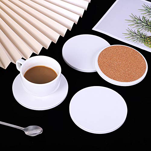 Ruisita 16 Pack White Ceramic Tiles with Cork Backing Pads 4 Inch Round