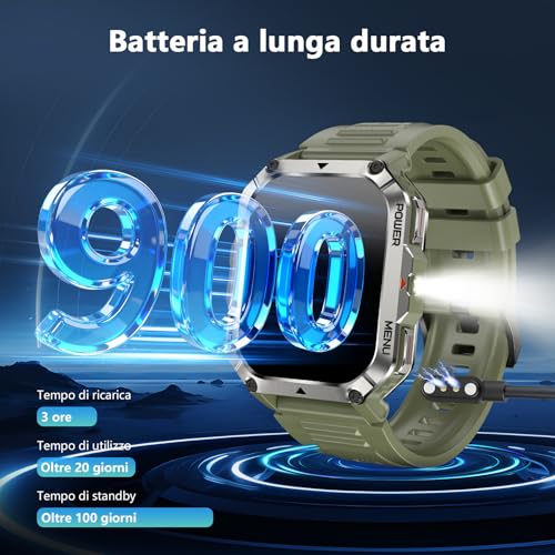 Blackview Men's Smartwatch, 2.01 Inch Military Smartwatch Fitness with Bluetooth Calls Smart Watch 115+ Sports Modes/900 mAh/Sleep/Heart Rate Monitor/Torch/Compass for Android IOS