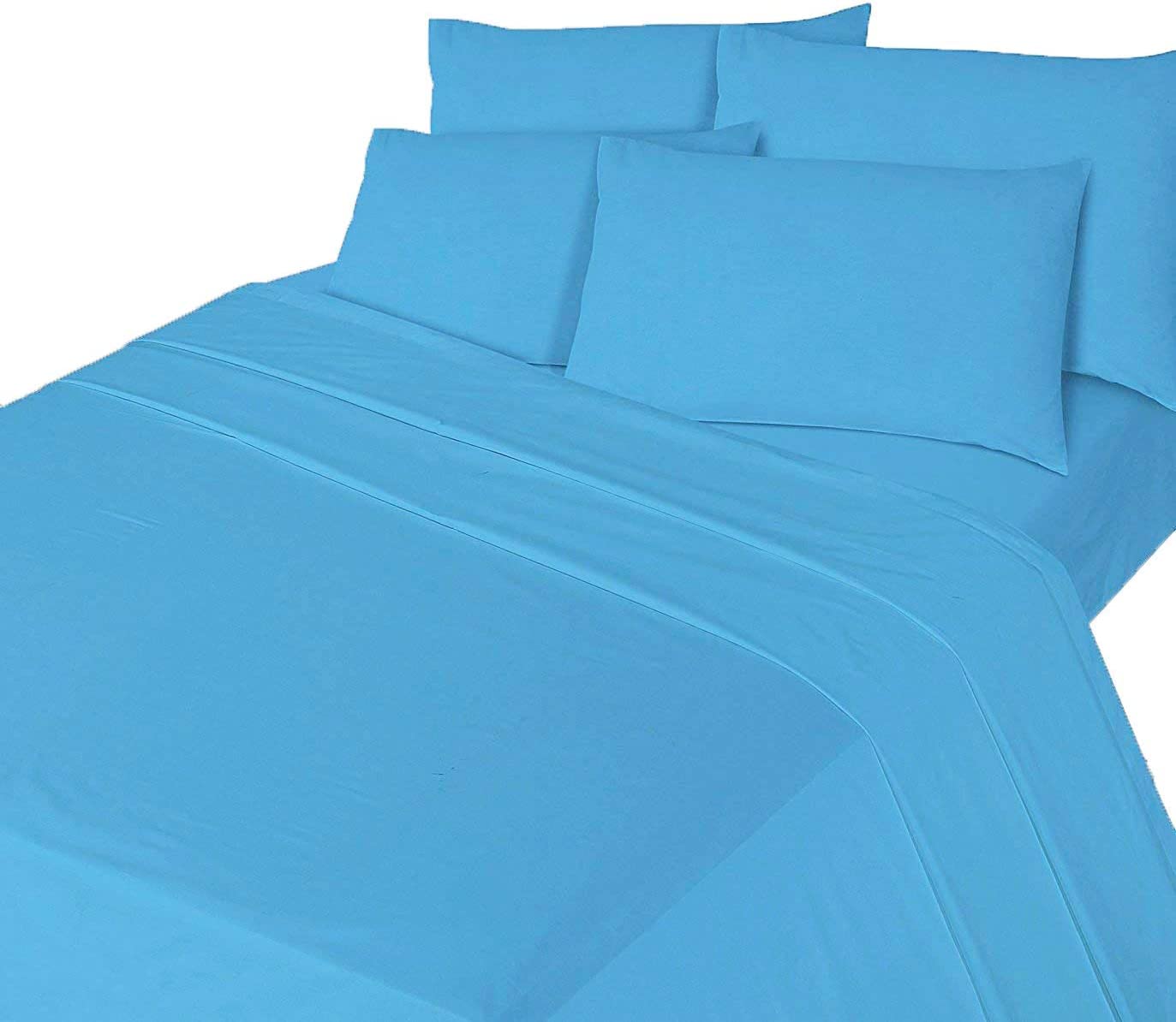 Luxurious Flannelette Bed Sheet Set 100% Brushed Cotton Includes Fitted Sheet, Flat Sheet and 1 x Matching Pillowcase Bed Sheet Set Blue Single