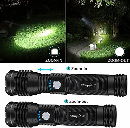 morpilot Rechargeable LED Flashlight, High Lumens, Zoomable, 5 Modes, IPX4, LED Flashlight with 26650 Battery, Waterproof Tactical Handheld Flashlight for Emergencies or Hiking (1 PCS)