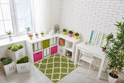 Shag Area Rug, Contemporary Trellis Design, Anti-Bacterial, Olefin Fiber, 39-Inch-by-39-Inch Square (3x3), Green