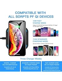Fast Wireless Charger, Amuoc 10W Qi-Certified Wireless Charging Pad, Compatible iPhone Xs Max XR XS X 8 8 Plus, 10W Fast-Charging Galaxy S10 S9 S9+ S8 Note 9 Note 8 (No AC Adapter) - 2019 New Version