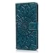 YOKIRIN LG V20 Case, Embossed Sunflower Premium PU Leather Wallet Flip Case Soft TPU Inner Bumper Card Holder Wrist Strap Shock Absorption Protective Phone Case for LG V20 (2016) - Blue Green