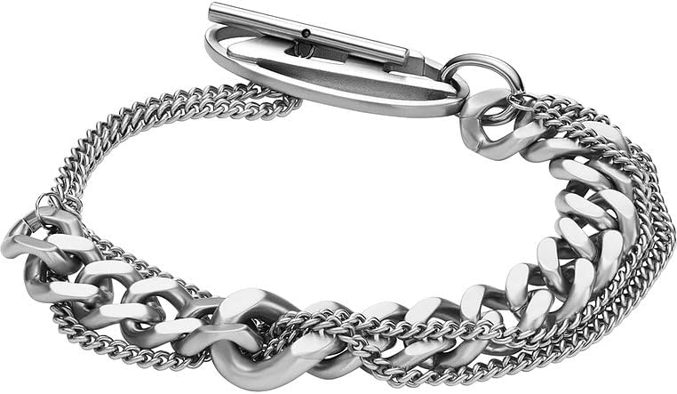 Bracciale da Uomo in Acciaio Inossidabile con Chiusura a T, Argento Moneta