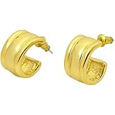 VIBESHOOD Gold Plated Hoop Earrings for Women Minimalist Chunky Hoops Earrings Lightweight Hypoallergenic Dangle Earrings Trendy Everyday Hoops for Women Jewelry Gift