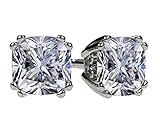 NANA Cushion-Cut Stud Earrings Swarovski Zirconia Silver & 14k Solid Gold Post 0.60cttw - 4.00ct. Weight