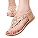 Fullkang Lady Elegant Bohemia Sweet Flower Beaded Sandals Clip Toe Summer Beach Sandals (US 5.5, Khaki)