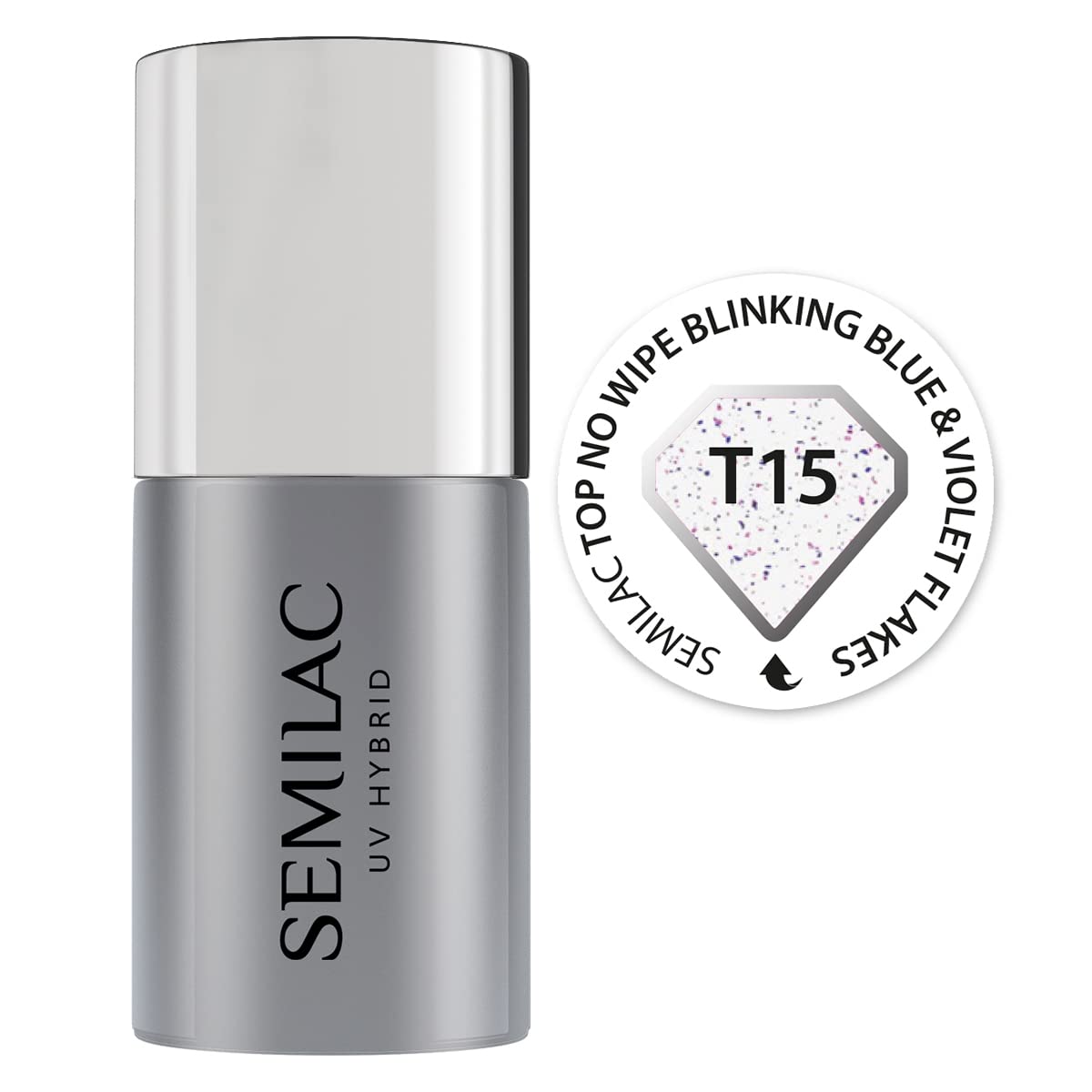 Semilac Top Coat No Wipe UV Gel Polish Salon Quality Manicure Effective Long Lasting Crack Resistant Easy to Apply (Blinking Blue & Violet, 7ml)