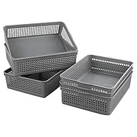 Nicesh A4 Size Plastic Basket, Desktop File Storage Organization Tray, Set of 6 (Grey)