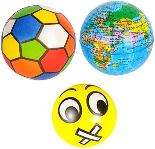 Globe, Rainbow &amp; Emoji Stress Balls - 3 Pk - World, Multi Color, Emoticon Assortment