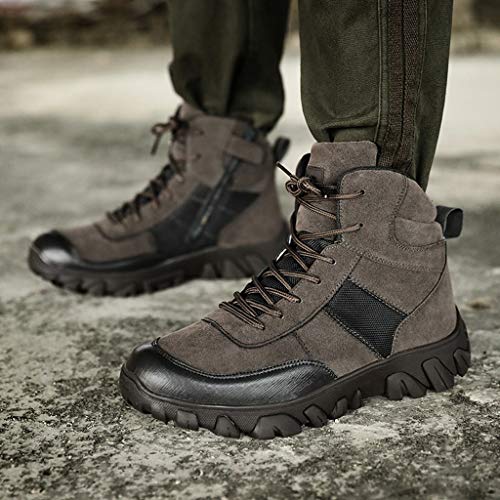 Kauneus Mens Plus Size Hiking Boots Leather Lace up Tactical Military Combat Ankle Boots Sneakers for Outdoor Trail Trekking Brown