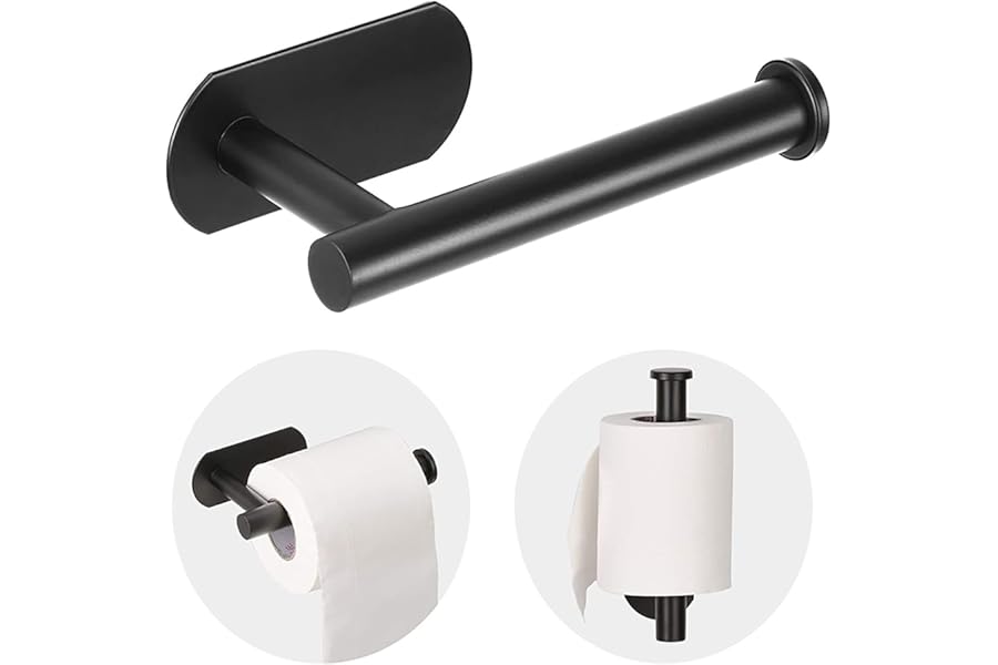 JOPOFI Toilet Paper Holder - Self Adhesive Toilet Paper Holder Wall Mount for Bathroom, SUS 304 Stainless Steel Command Strip Toilet Paper Roll Holder Stick On Wall, No Drilling - Matte Black