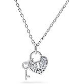BERRICLE Sterling Silver Lock and Key Pendant Necklace for Women, Cubic Zirconia CZ 16"+2"