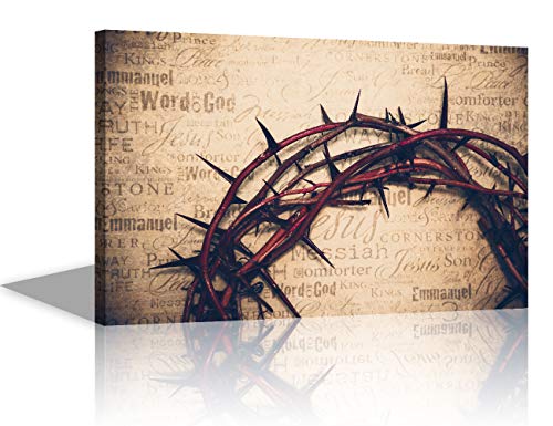 Art Work for Home Walls Jesus Christ Pictures Christ Redeemer Wall Decor Paintings Crown Headwear Thorn Bush Easter Religion 1 Panel Canvas Artwork for Living Room Framed Ready to Hang(16''X24'')